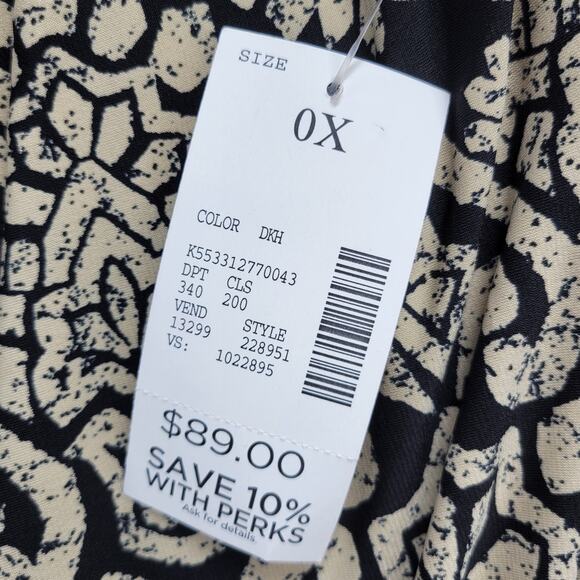 Catherine's Womens Dress Size 0X Black Tan Paisley Print Beaded 3/4 Sleeve NEW - Picture 2 of 12